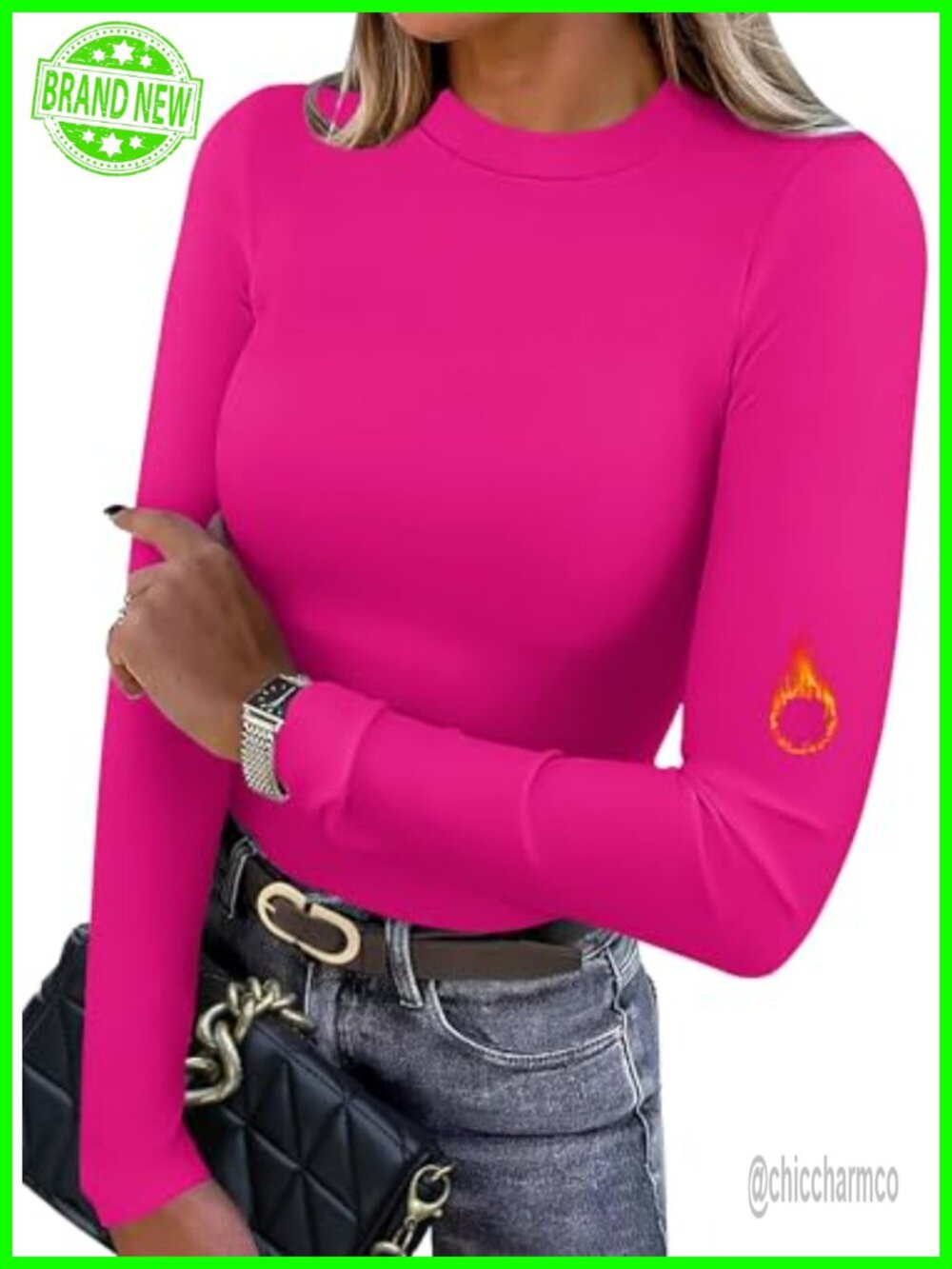 Women's Long Sleeve Fleece Mock Neck Thermal Shirt, Slim Fit, Stretchy